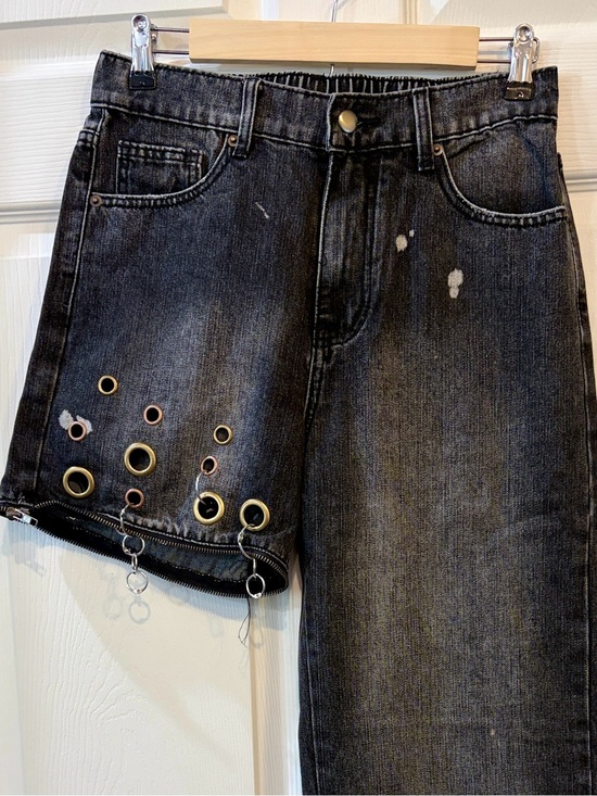 Oli & Hali Denim - Oli & Hali Mineral Wash Black Distress Zipper Leg Jeans Gold & Copper Grommet